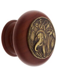 Hardwood Knob with Elephant Onlay - 1 1/2" Diameter